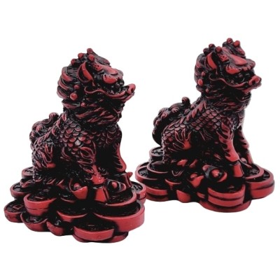 Paire de Statues Chi Lin rouges