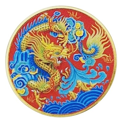 Amulette dorée Dragon de Feu Coloré