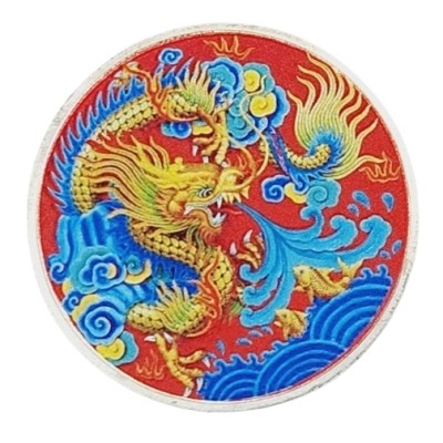 Amulette argentée Dragon de Feu Coloré