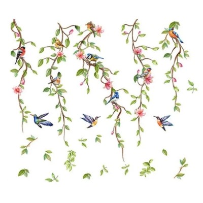 Sticker Arbres Fleuris Oiseaux