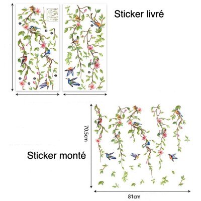 Sticker Arbres Fleuris Oiseaux