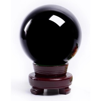 Boule Obsidienne noire 100mm sur support rouge