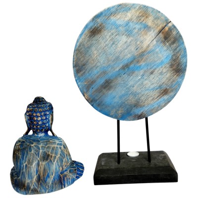 Set Statue Bouddha Serein, Mandala bleu