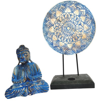 Set Statue Bouddha Serein, Mandala bleu