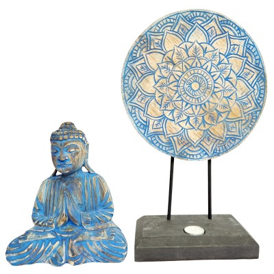 Set Statue Bouddha Serein, Mandala bleu