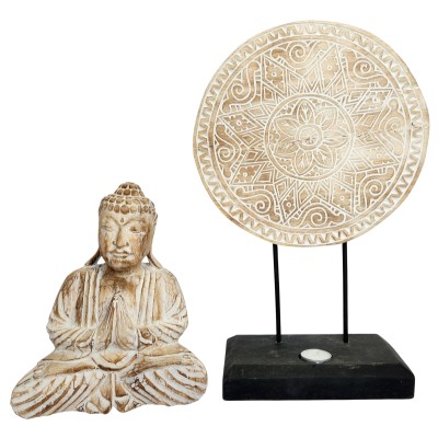 Set Statue Bouddha Serein, Mandala blanc