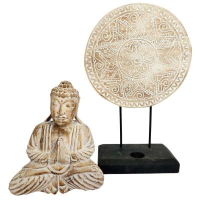 Set Statue Bouddha Serein, Mandala blanc