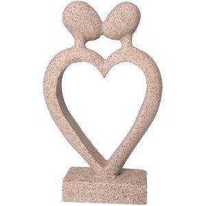 Statue couple cœur en résine ton pierre – vue de face
