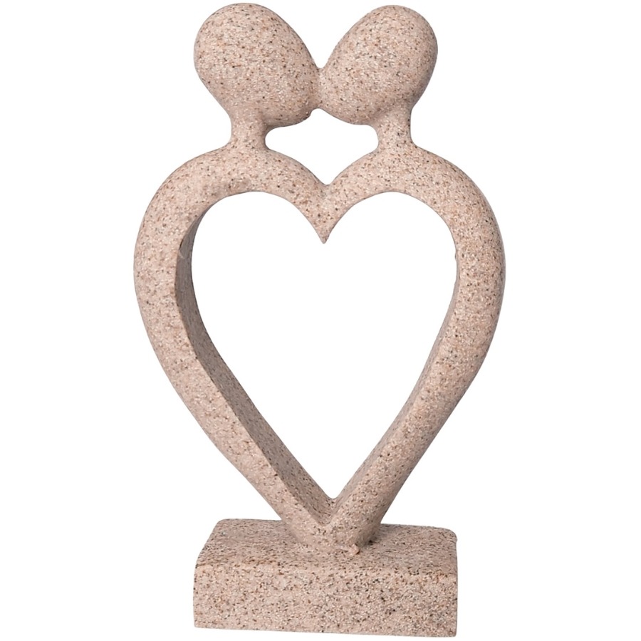 Statue couple cœur en résine ton pierre – vue de face