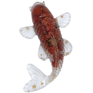 Figurine poisson carpe Feng Shui en jaspe rouge, vue de face