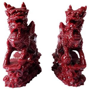 Statues Chi Lin rouges Feng Shui vue de face – protection et énergie positive