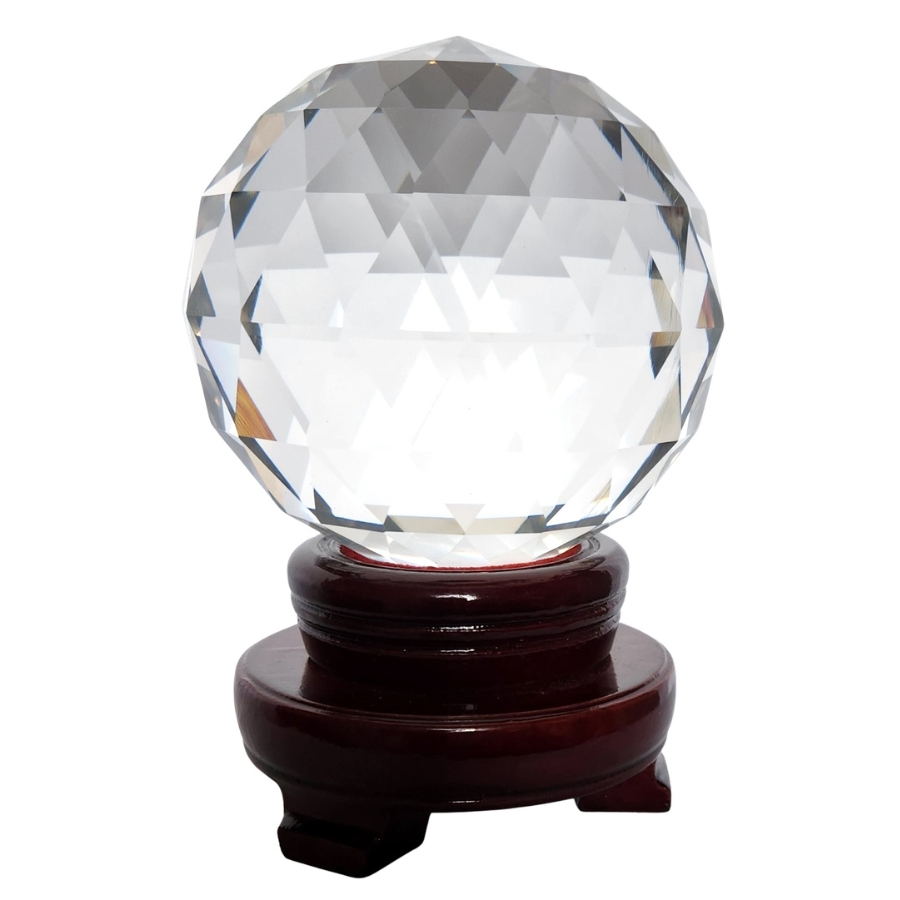 boule de cristal à facettes 100mm dispersion de lumière Feng Shui pour équilibre du yin et du yang