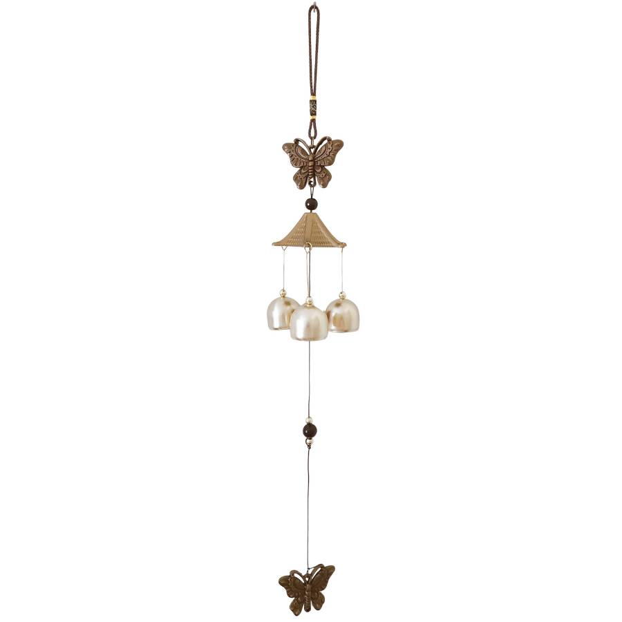 Carillon Papillons 3 Clochettes Feng Shui en métal doré
