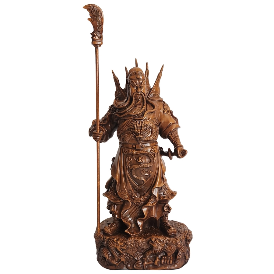 grande statue Guan Gong dragon Feng Shui symbole de protection et de justice