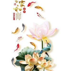 Sticker fleurs de lotus et carpes koi feng shui décoration Feng Shui