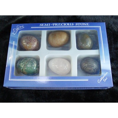 Coffret de 6 Oeufs en Pierres semi précieuses 50mm