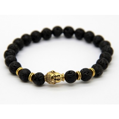 Bracelet Bouddha doré en Pierre de Lave – Image 2