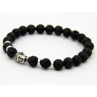 Bracelet Bouddha argenté en Pierre de Lave – Image 2