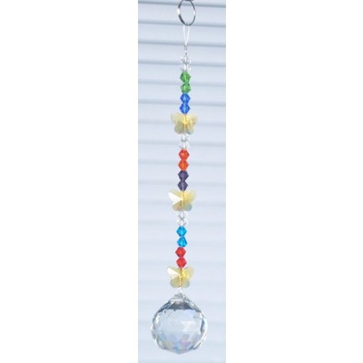 Suspension Cristal Solaire 30mm Papillons jaunes