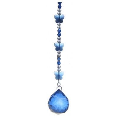 Suspension Cristal Solaire 30mm Papillons bleus foncés