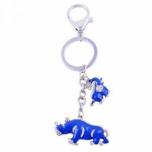 Porte Clés Eléphant et Rhinocéros bleus