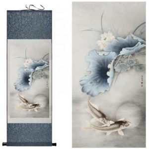 Kakemono Poissons Carpes Nénuphars bleus