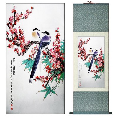 Kakemono Couple d'Oiseaux sur Cerisier en Fleurs