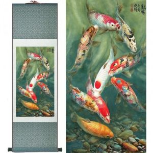 Kakemono Poissons Carpes Koi vert