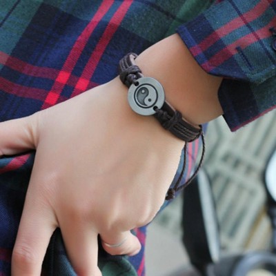 Bracelet  Yin Yang en cuir marron – Image 3