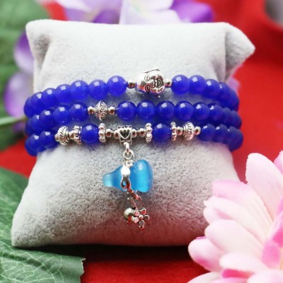 Bracelet Wu Lou et Bouddha en Calcédoine