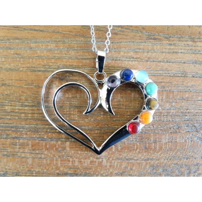 Collier Pendentif Coeur des 7 Chakras