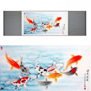 Kakemono Poissons Carpes koi bleu