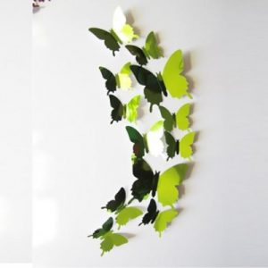Stickers 12 Miroirs Papillons verts 3D