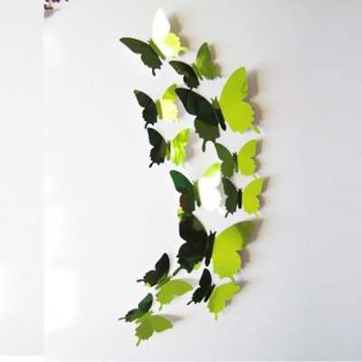 Stickers 12 Miroirs Papillons verts 3D