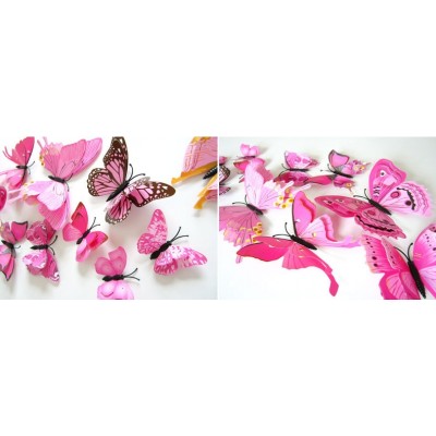 Stickers 12 Doubles Papillons roses 3D – Image 2