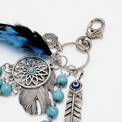 Porte Clés Attrape Rêves Plumes Turquoise – Image 2
