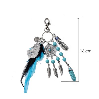Porte Clés Attrape Rêves Plumes Turquoise – Image 3
