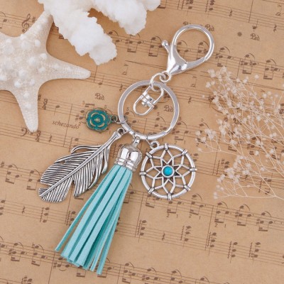 Porte Clés Attrape Rêves Pompon Turquoise bleu – Image 3