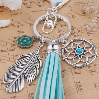 Porte Clés Attrape Rêves Pompon Turquoise bleu – Image 2