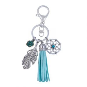 Porte Clés Attrape Rêves Pompon Turquoise bleu