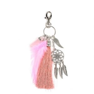 Porte Clés Attrape Rêves Plumes en Quartz rose
