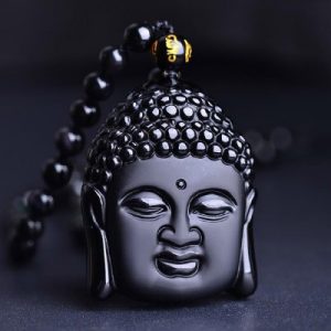Pendentif Tête de BouddhaThaï en Obsidienne noire
