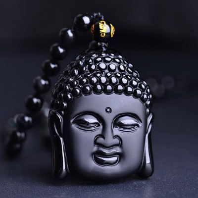 Pendentif Tête de BouddhaThaï en Obsidienne noire