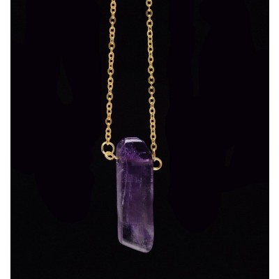 Collier Pendentif en Pierre d'Améthyste Brute