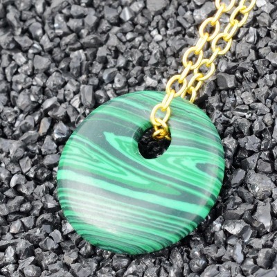 Collier Pendentif Donut en Malachite