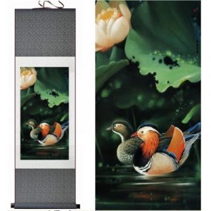 Kakemono Canards Mandarins vert