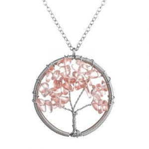 Collier Pendentif Arbre Céleste en Quartz rose