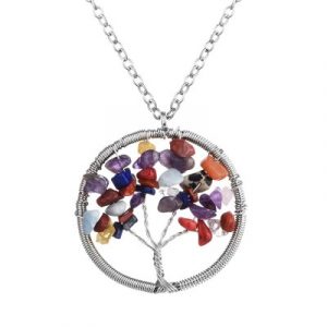 Collier Pendentif Arbre Céleste en Pierres Semi Précieuses