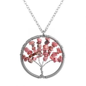 Collier Pendentif Arbre Céleste en Jaspe rose