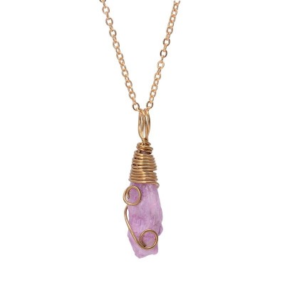 Collier Pendentif Stalactite en Quartz rose brute